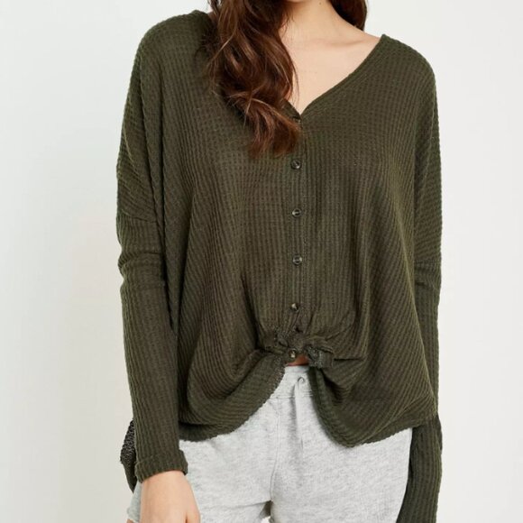 Urban Outfitters Out From Under Jojo Oversized Thermal Button-Front Top - Picture 1 of 12